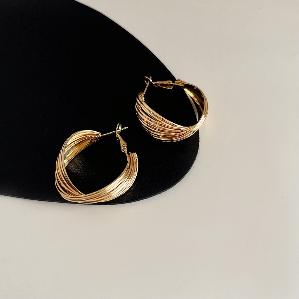 Retro Geometric Niche Earrings Women Metal Hoop Earrings Vintage Bold Irregular