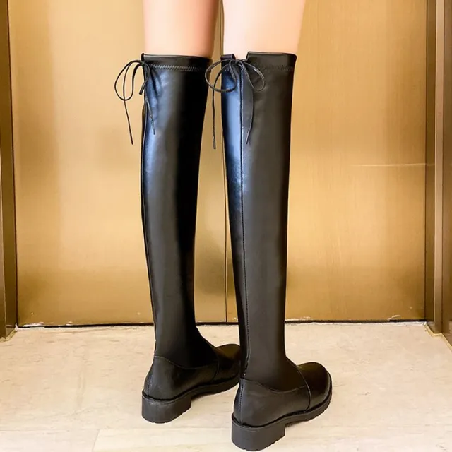 Over the knee Boots Thin Tall Flat bottomed Black - Shop at LoveMi