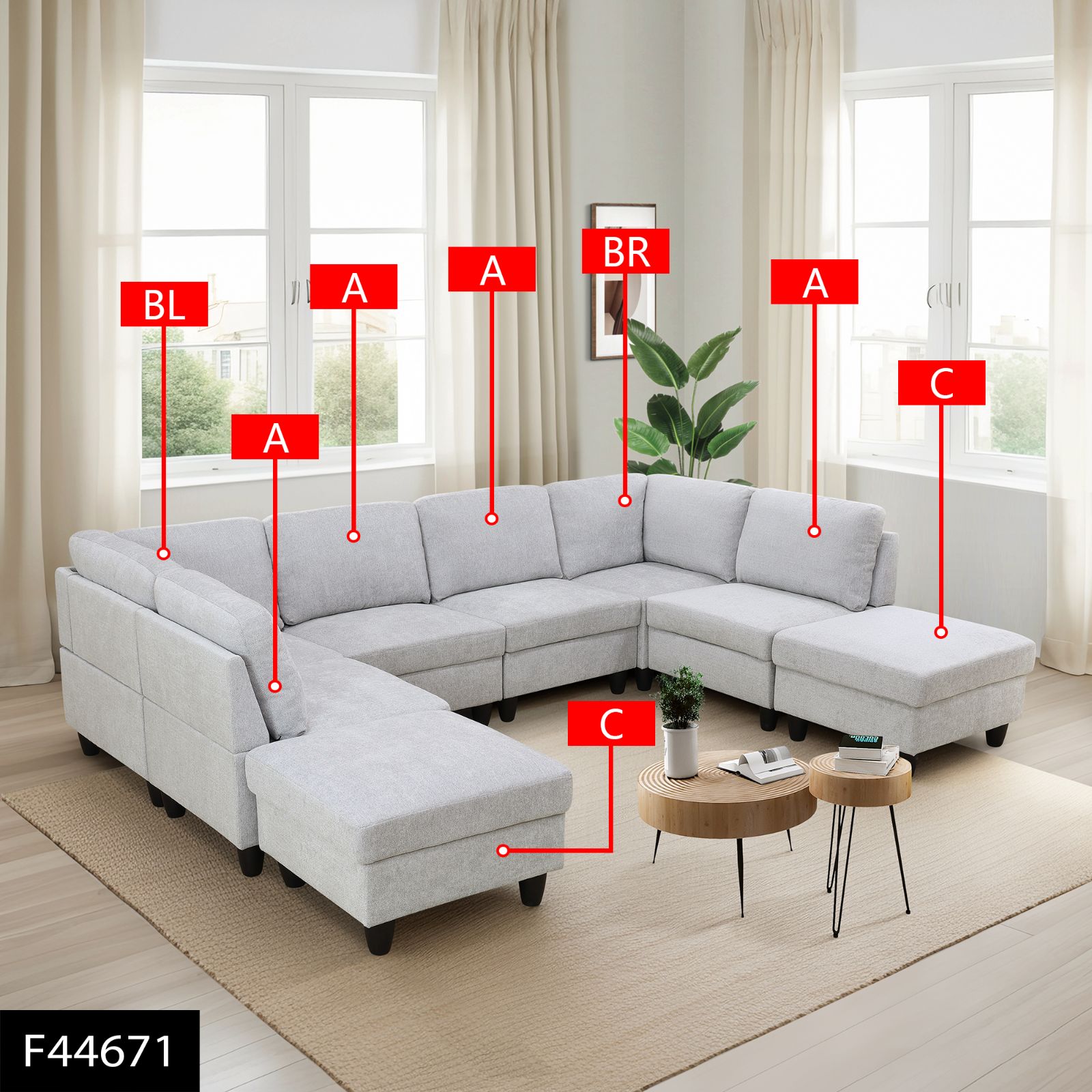 Pickup Only--Grey White Flannel 8-Piece Living Room Sofa Set