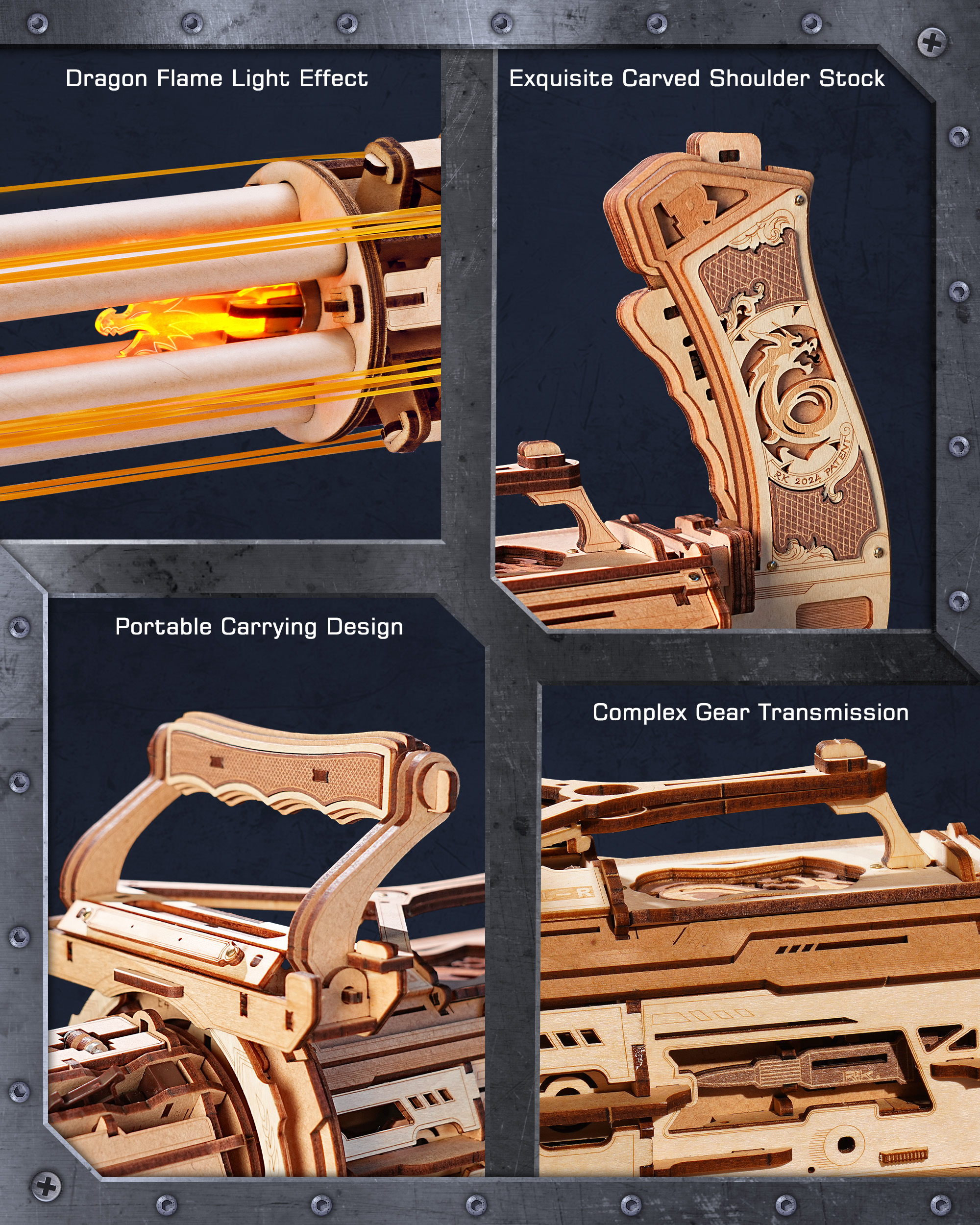 ROKR Gatling Gun Rubber Band Model view 3