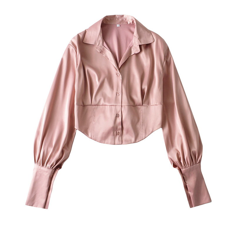 Women's Tie Waist Lapel Balloon Sleeve Shirt