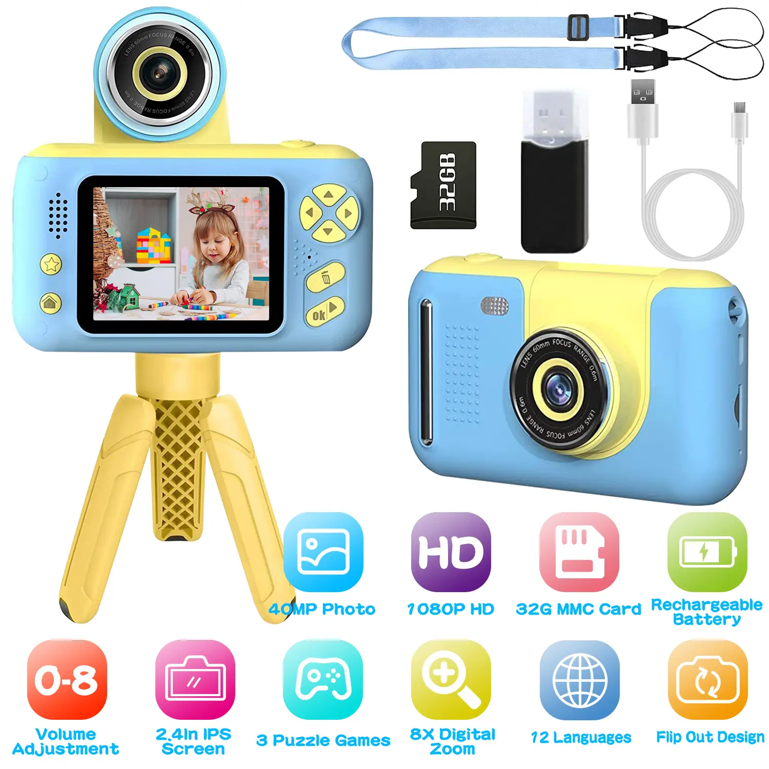 Kids Digital Camera With Flip Lens Children