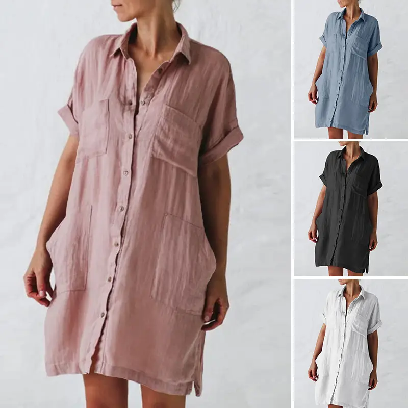 Women's Cotton And Linen Irregular Pocket Dress