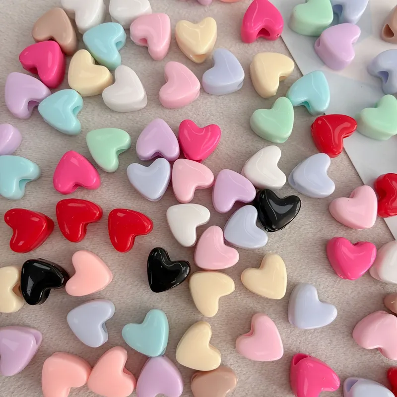Solid Color Acrylic Heart Beads, Glossy Love