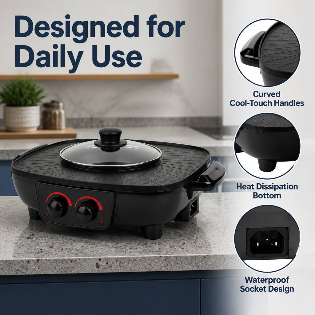 2 In 1 Electric Pot BBQ Grill, Non-Stick Smokeless Frying Pan With Adjustable — image 3