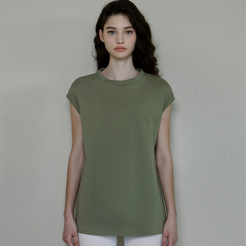 Long Thigh-length Fitness Vest Crew Neck Split Loose Running Athletic Clothing Yoga Clothes T-shirt