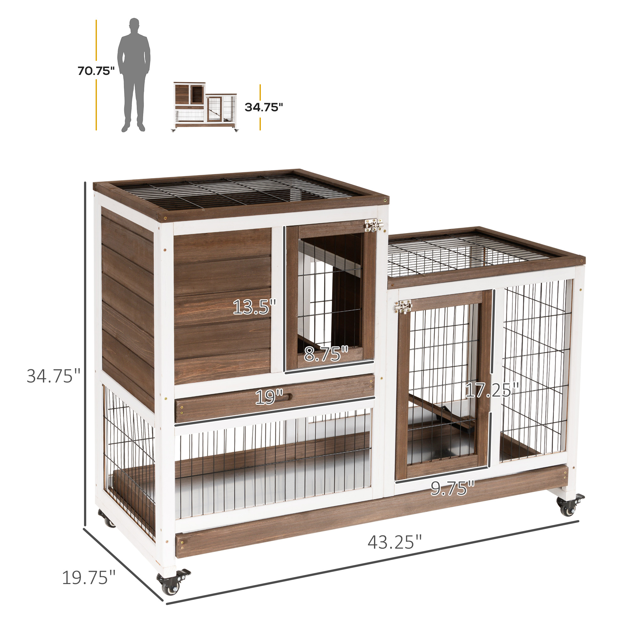 Wooden Rabbit Hutch Elevated Bunny Cage 4