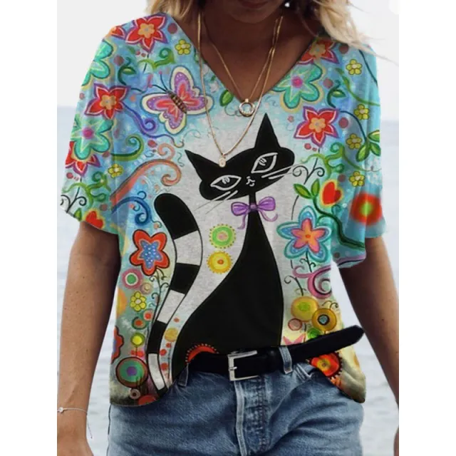 Pullover Loose Print T shirt Top Women 1 Style - Shop at LoveMi