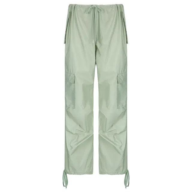 Casual Loose Low Waist Drawstring Trousers Light Green - Shop at LoveMi