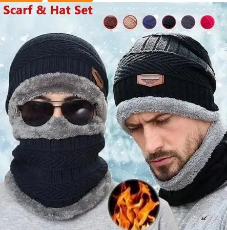 Winter Beanie Hat Scarf Set Warm Knit Hat Thick