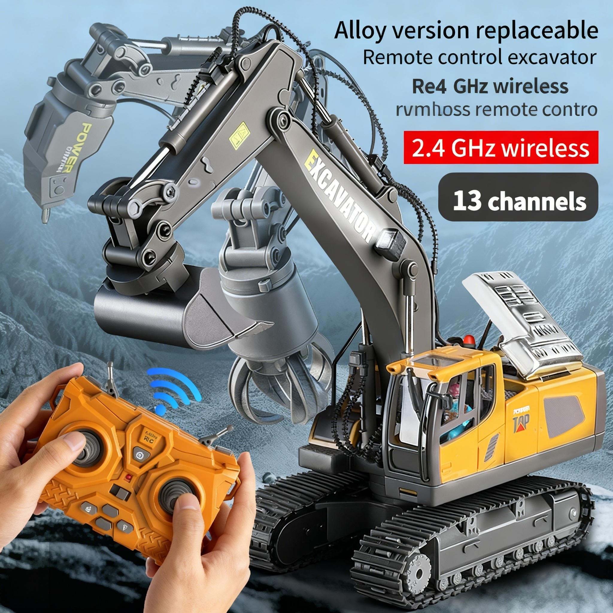 Three-in-one Aluminum Alloy Toy Excavator, 13 Channels, Comes With Three Replacement Heads. 1 24 High-reduction Simulation, LED Lights, Realistic Sound Effects, Can Run For 25-30 Minutes