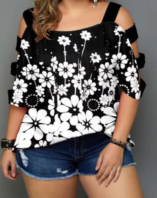 Off Shoulder Large Size Loose Short Sleeve Women's Top - Shop at LoveMi