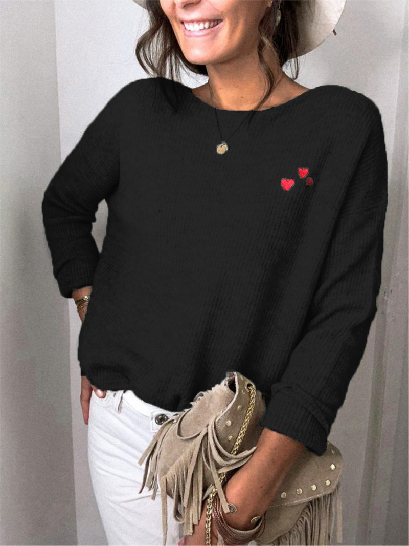 Title 4, Loose Solid Color Embroidery Love Long Sleeves