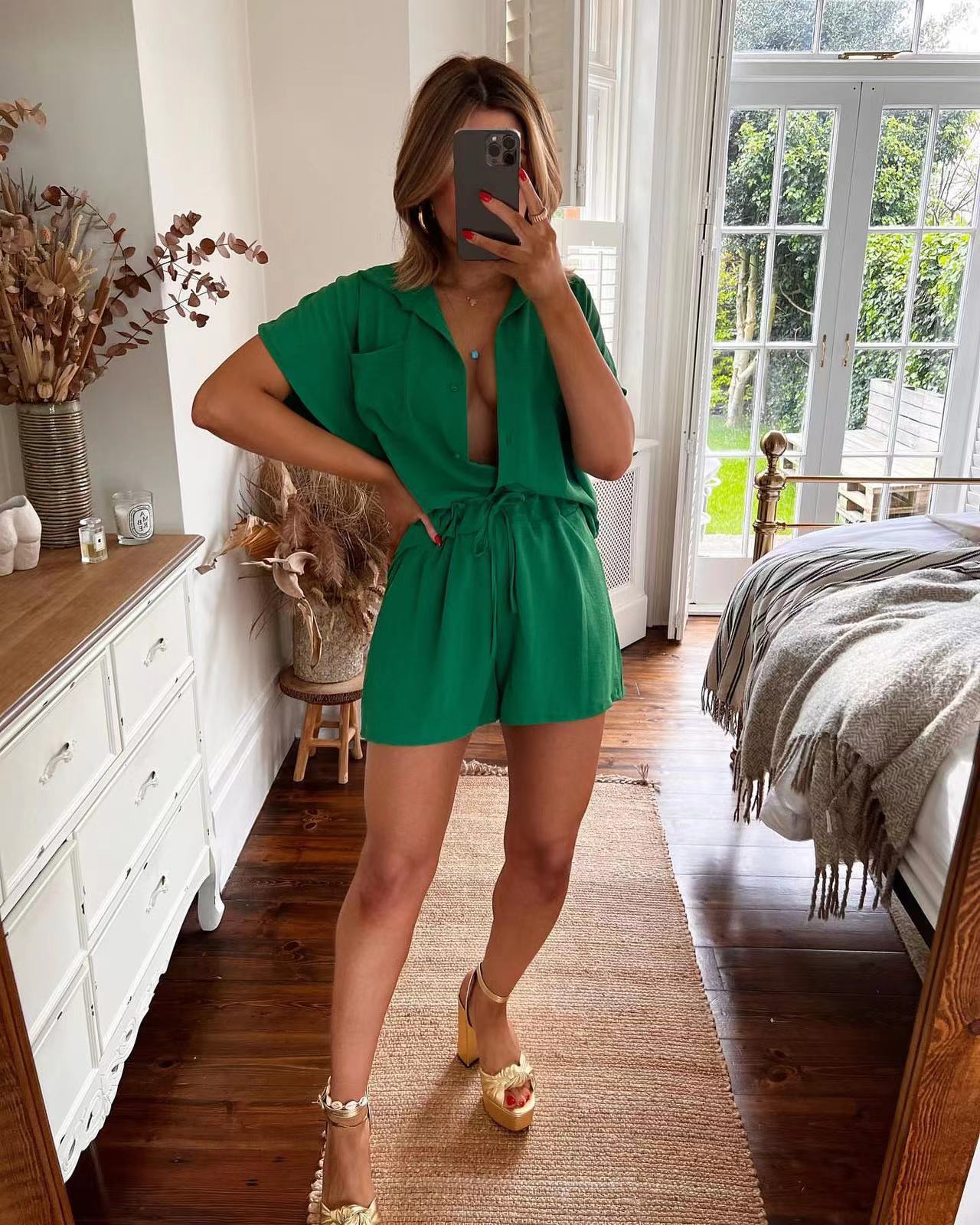 Women's Suit Fashion Solid Color V-Neck Shirt