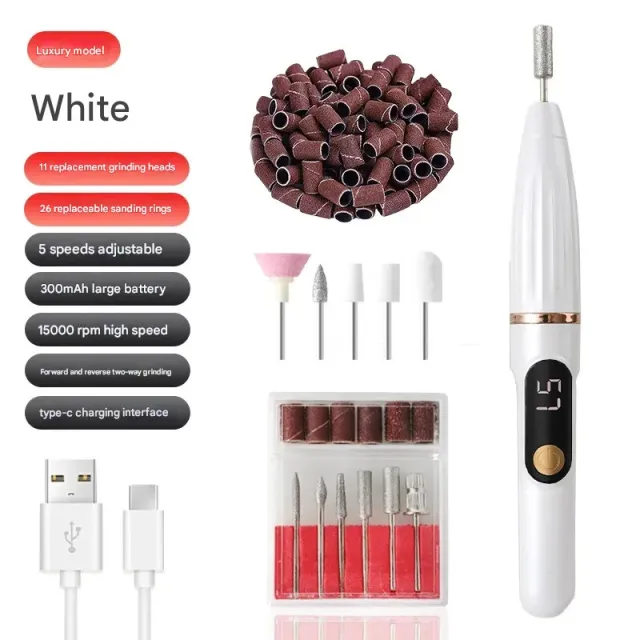 Electric Nail File Compact Nail Removal Tool Portable LCD Electric Nail Clipper Electric Nail Buffer White - Shop at LoveMi