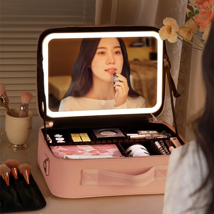 Smart LED Cosmetic Case with Mirror Bag Large Capacity