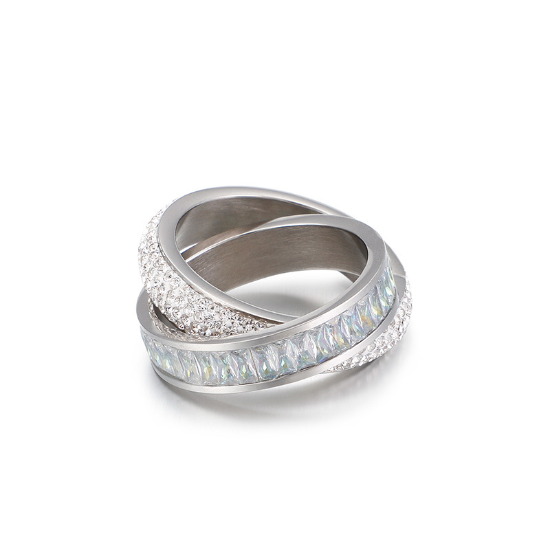Fashion White Clay Rhinestone Zircon Atmospheric Double Ring Ring