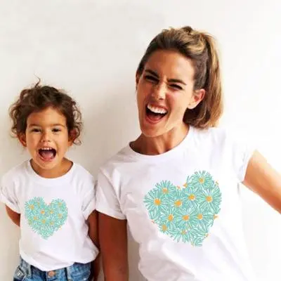 Even Daughter And Mother Heart Blue Short sleeved T shirt White - Shop at LoveMi
