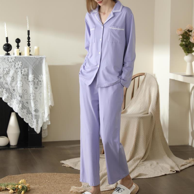 Title 3, Solid Color Cotton Long-sleeved Trousers Two-pi...