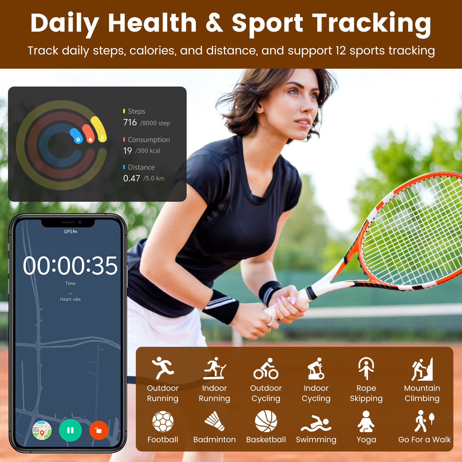 Smart Ring Health Tracker Fitness Sleep Stress HRV Tracker With Charging Case Magnetic Charging Cable For Women & Men Compatible With IOS & Android 7-Day Battery Life Size 7 Size 8 Size9 Size10