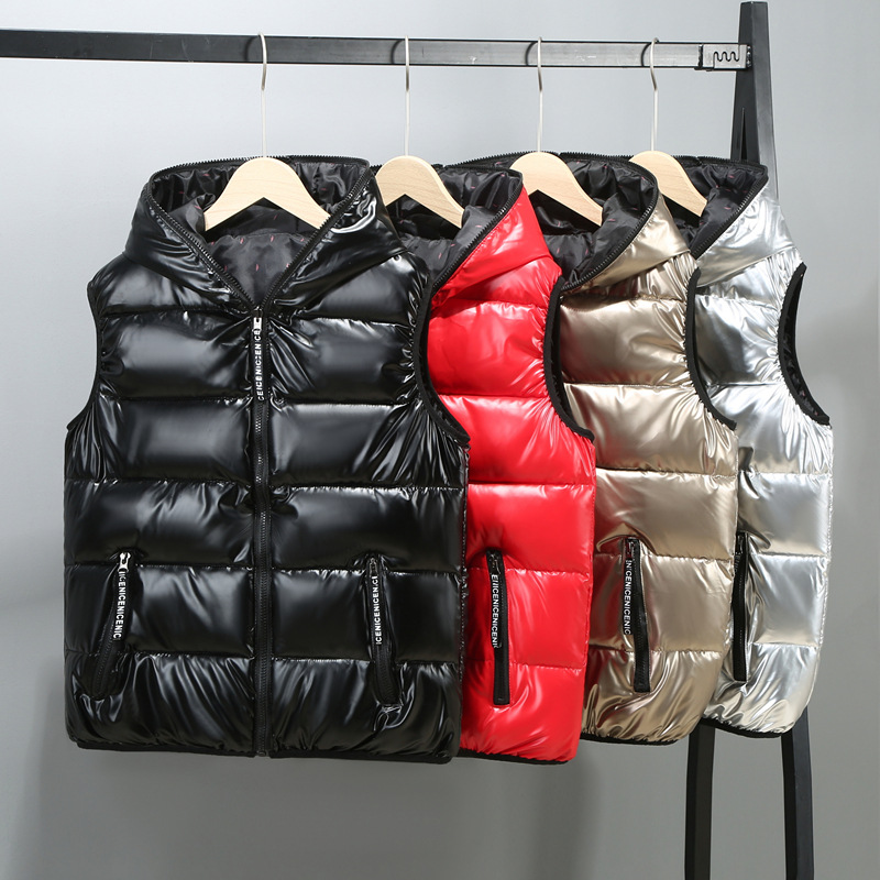 Shiny Down Cotton Vest With Hood