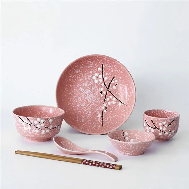 Japanese Style Set 6-piece Rice Bowl Flavor Plate Chopsticks