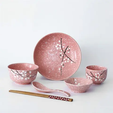 Japanese Style Set 6-piece Rice Bowl Flavor Plate Chopsticks