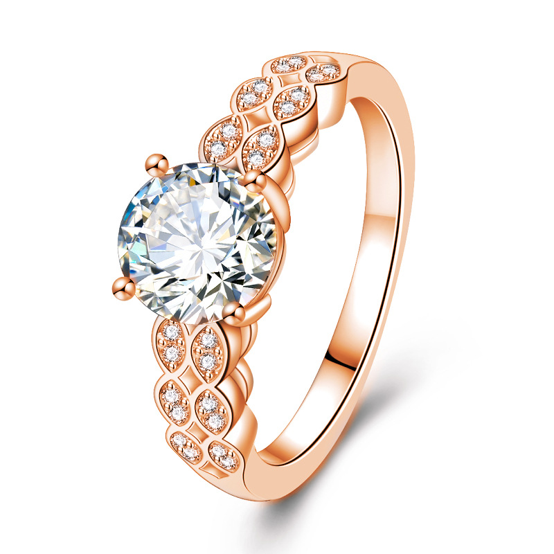 Micro Set Zircon Leaf Double Row Diamond Four Prong Ring