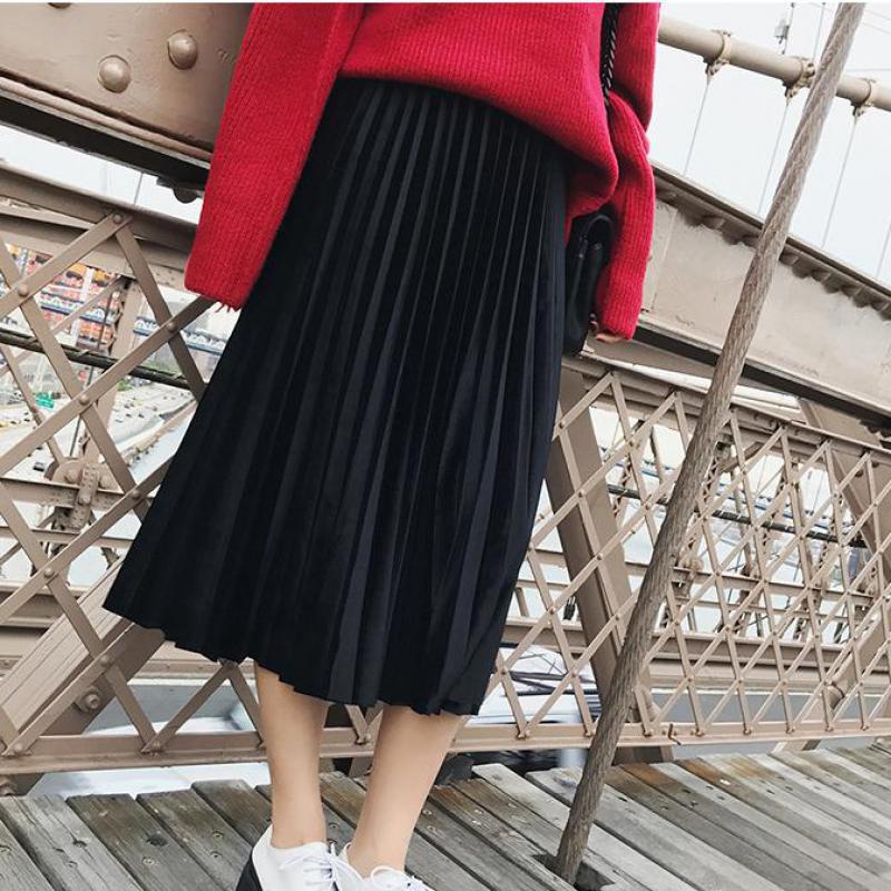 Title 4, High waist slim velvet pleated skirt