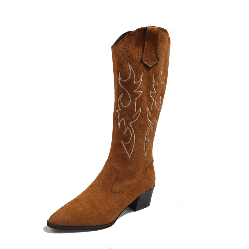 Suede Mid-tube Rear Zipper Women's Fashion Snow Boots - Brown