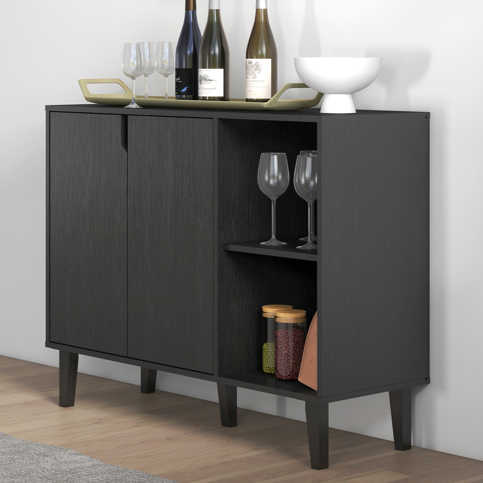 Sideboard Wood Storage Accent Cabinet TV Stand Home Bar Buffet With 2 Doors — image 2