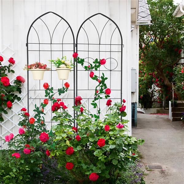Metal Garden Trellises, Suitable For Climbing Plants, Outdoor Flower Brackets - Black