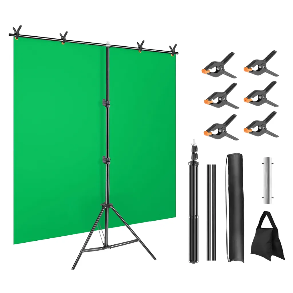 5X6.5FT T Shape Photo Video Backdrop Stand Heavy Duty Background Stand Adjustable Photography Backdrop Stand With 6 Spring Clamps Sandbag Carry Bag...