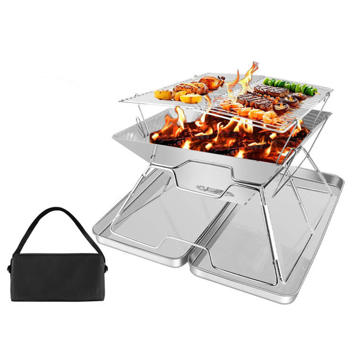 Folding Fire Pit Grill With Ash Box, 6Piece 430 304