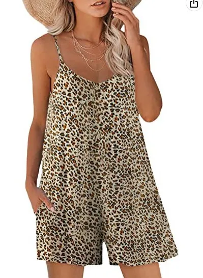 Women's Printed Fashion Casual Loose Jumpsuit - Khaki, Leopard Print