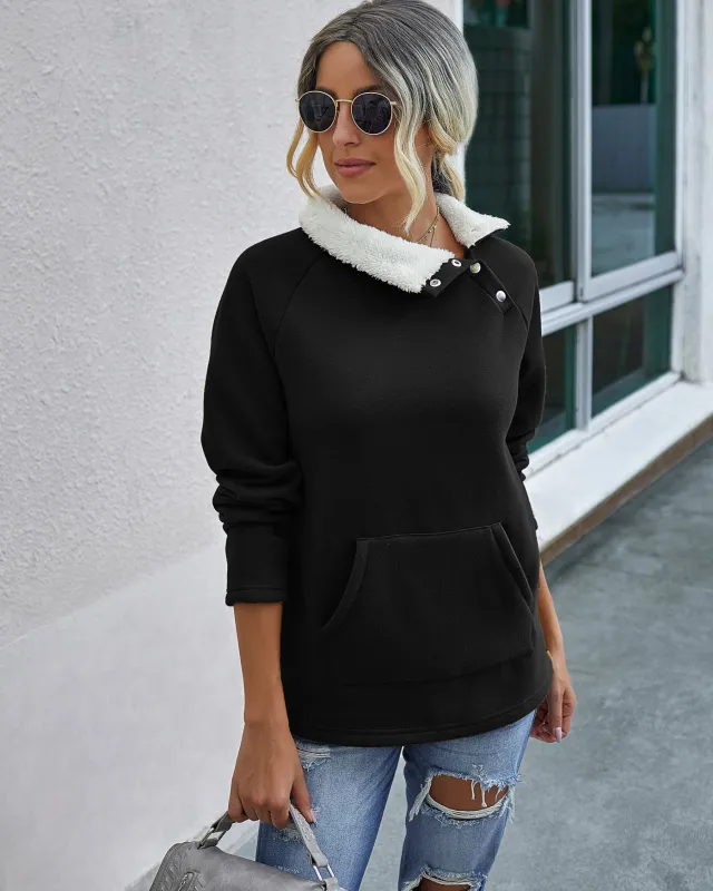 Women's Stitching Plush Comfortable Warm Sweater Black - Shop at LoveMi