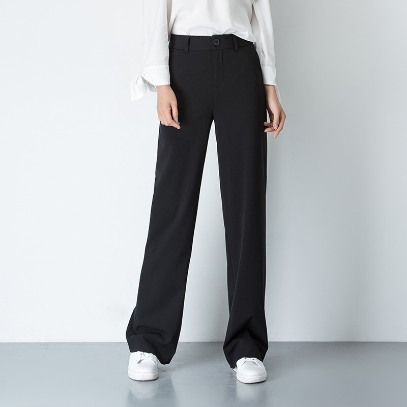 Women's Autumn Black Gray Simple All-match High-waist Wide-leg Pants