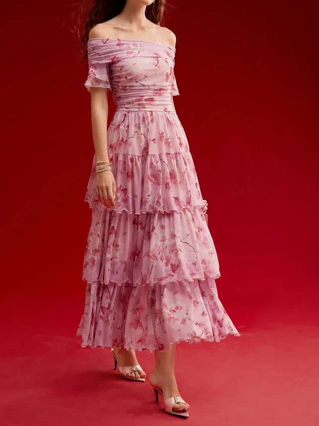 Floral Off the Shoulder Tiered Maxi Dress Floral - Shop at LoveMi