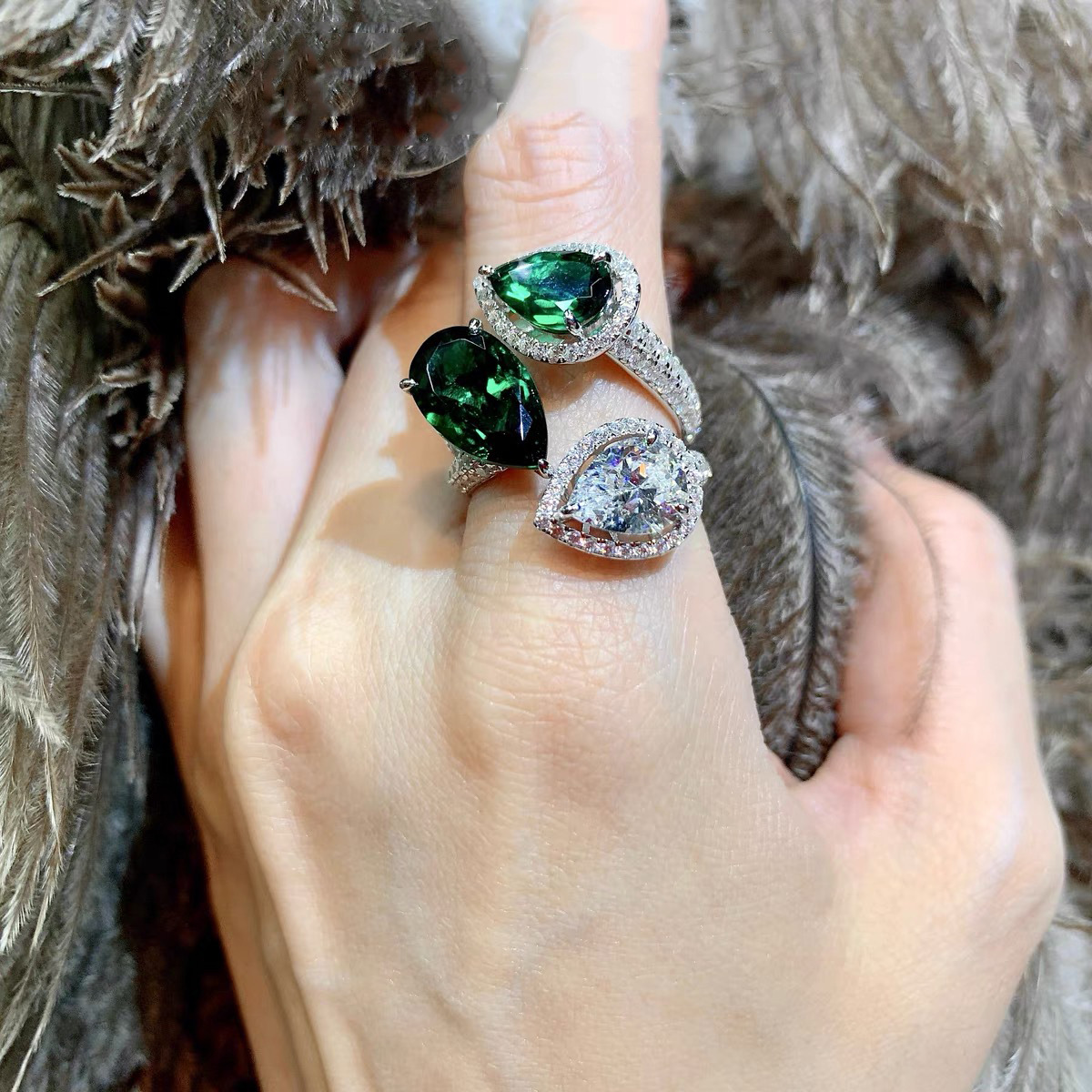Fashion Women's Malachite Green Zircon Ring