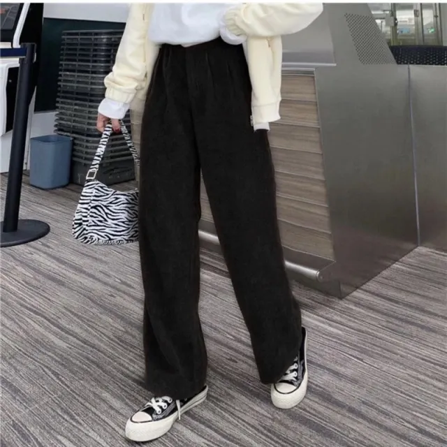 Women's Spring And Autumn Solid Color All Match Corduroy Pants Black - Shop at LoveMi