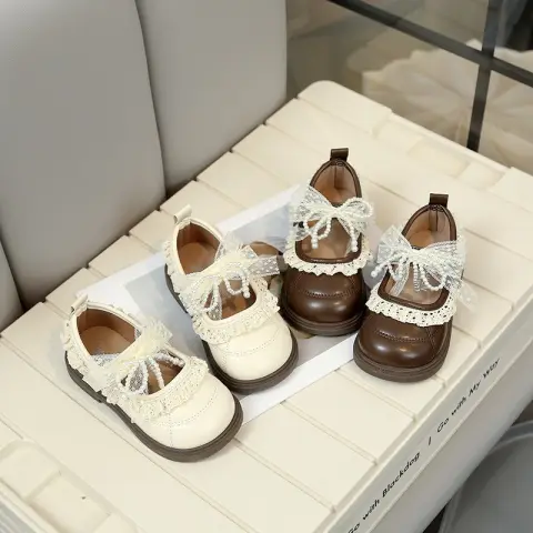 Spring Girls' Fashion Lace Trim Flat Shoes