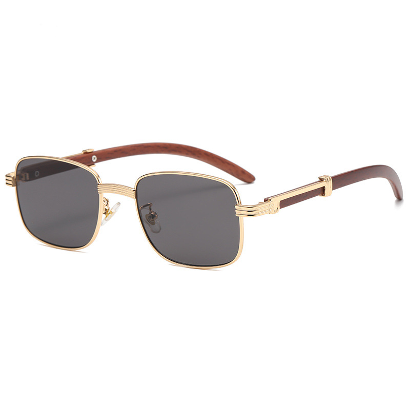 Title 6, Trendy Sunglasses With Wood Grain Metal Frame