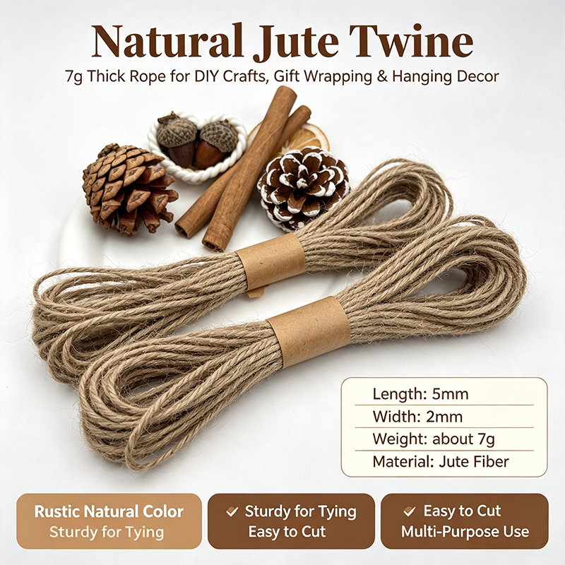 Natural Jute Twine 3 Sizes 500mm DIY Craft Rope Rustic Hanging String For Christmas Door Hanger Wooden Tag Gift Wrapping Handmade Decor — view 2