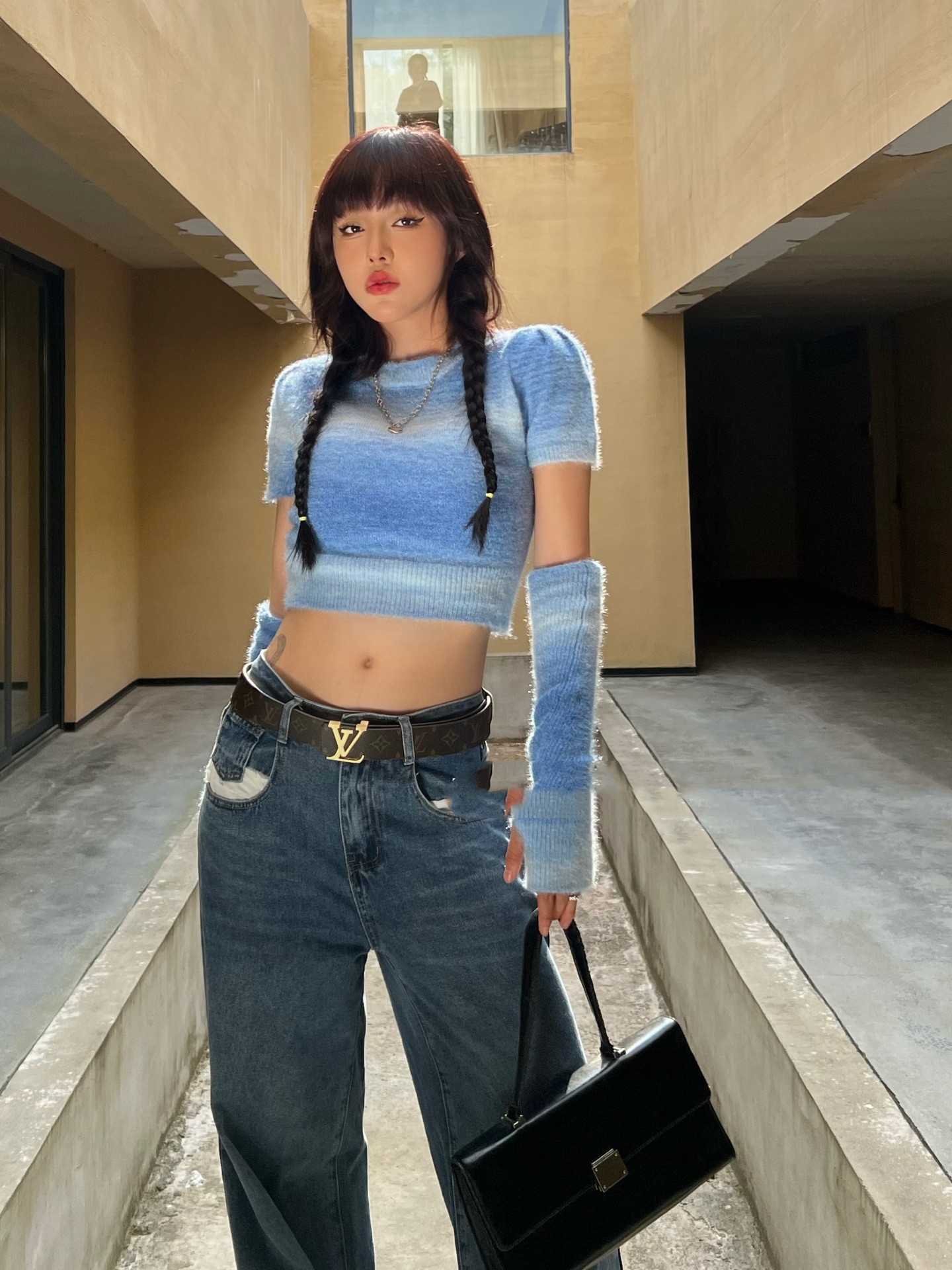 Wind Lazy Navel Gradual Change Knitted Sweater