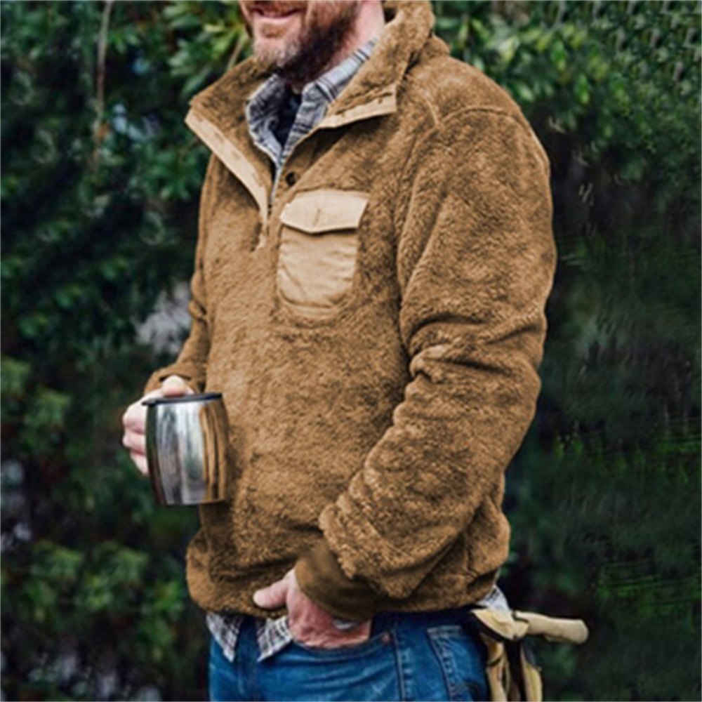 Autumn And Winter Casual Button Pocket Flannel Plush Men's Sweater