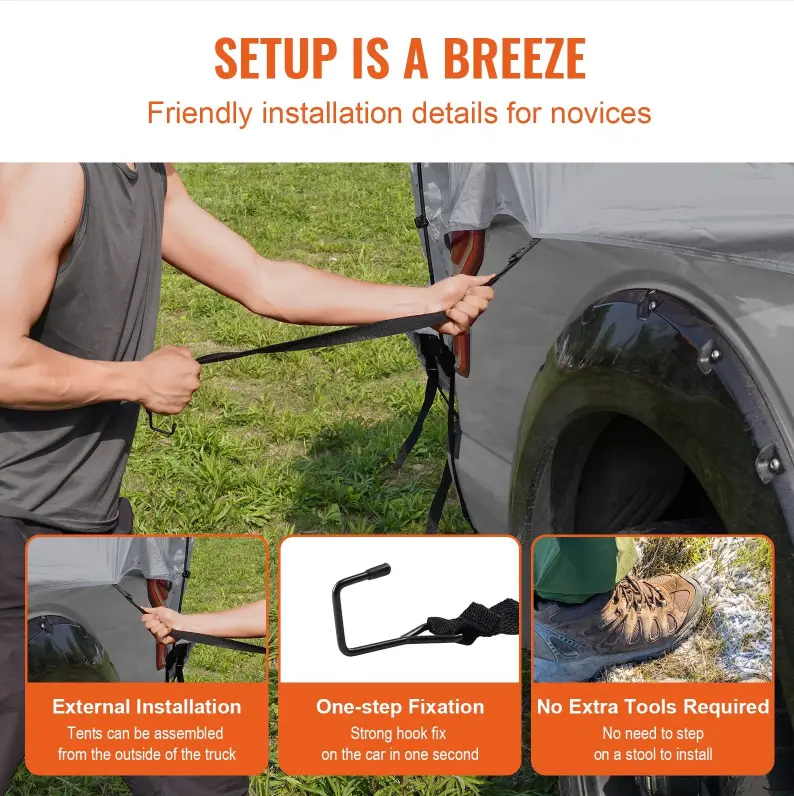 Truck Bed Tent, 5.5'-6' Pickup Truck Tent With Rain Layer And Carry Bag, Waterproof PU2000mm Double Layer Truck Tent For Camping, Accommodate 2-3 Person, For Ca