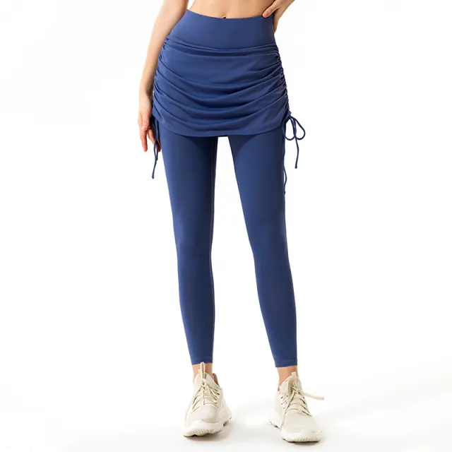 High Waist Yoga Pants Drawstring Strap Half Body Vintage Indigo - Shop at LoveMi
