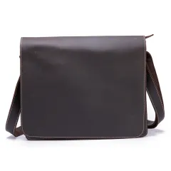 Vintage Leather Crossbody Business Briefcase - Black - View 1