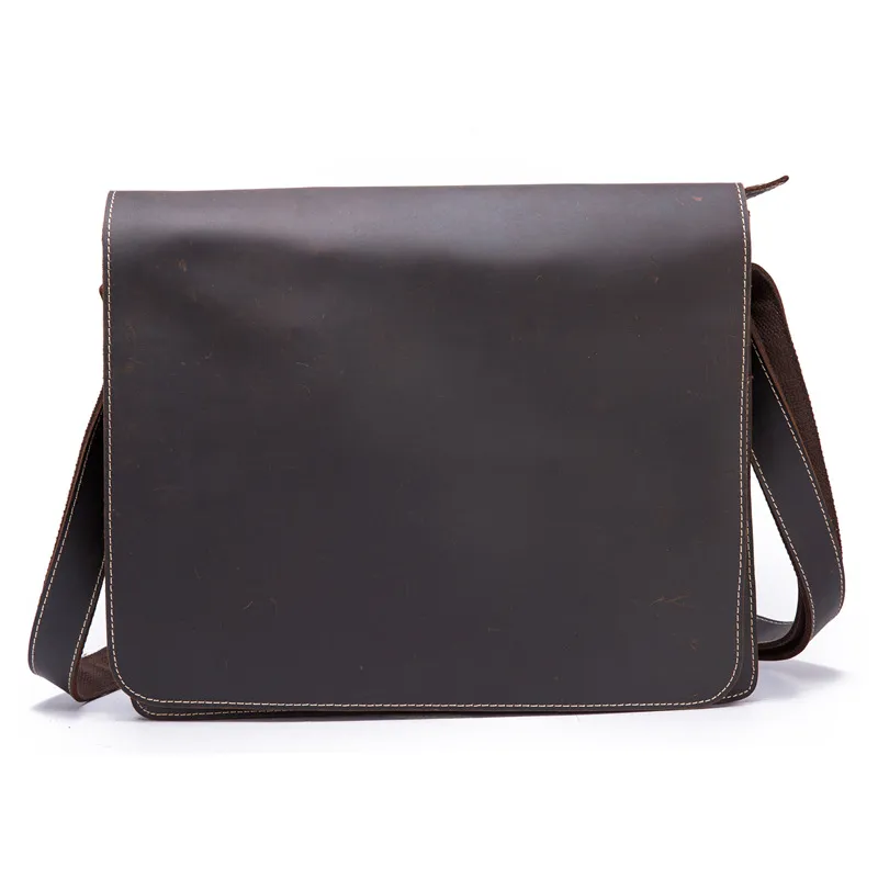 Vintage Leather Crossbody Business Briefcase - Black