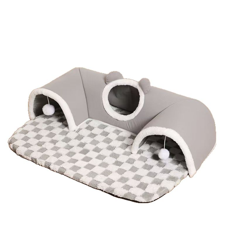 Cat Tunnel Bed Indoor,Cat Peekaboo Cave Bed For Multiple Cats,Kitty Tube With Balls Toys,Removable Small Dog House Washable,Small Animal Tunnel For... Grey - Shop at LoveMi